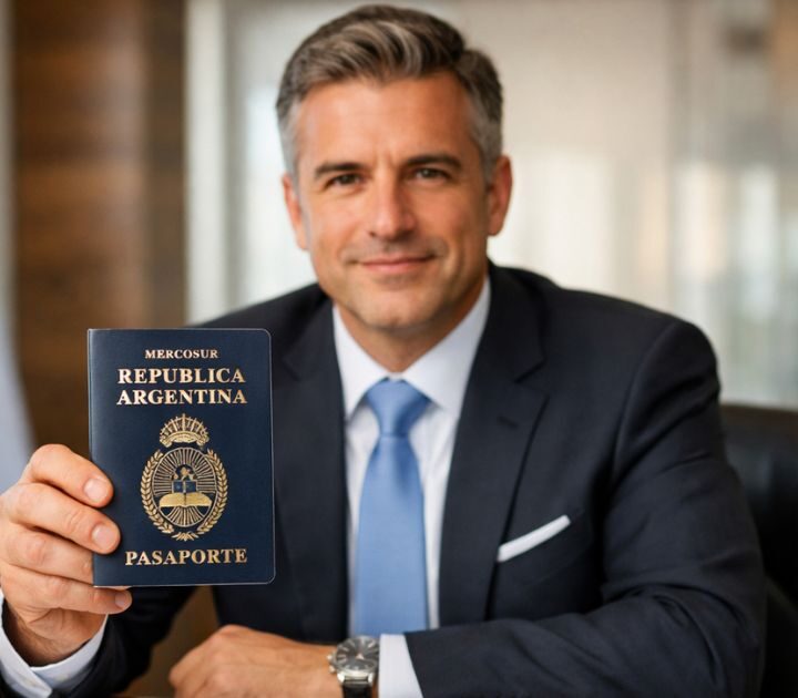 Argentine passport and investment documents on desk highlighting citizenship by investment program benefits for a second passport in 2025