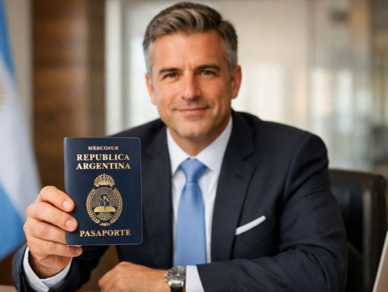 Argentine passport and investment documents on desk highlighting citizenship by investment program benefits for a second passport in 2025