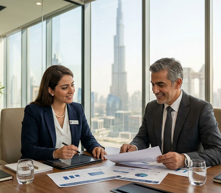 UAE Golden Visa 2026 investor consultation with property documents, compliance checklist, and second passport planning for global mobility